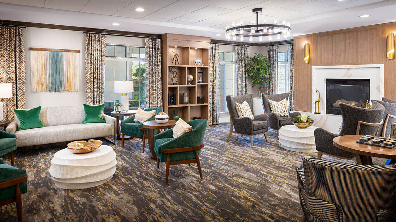 Lobby area at Belmont Village Senior Living in San Jose