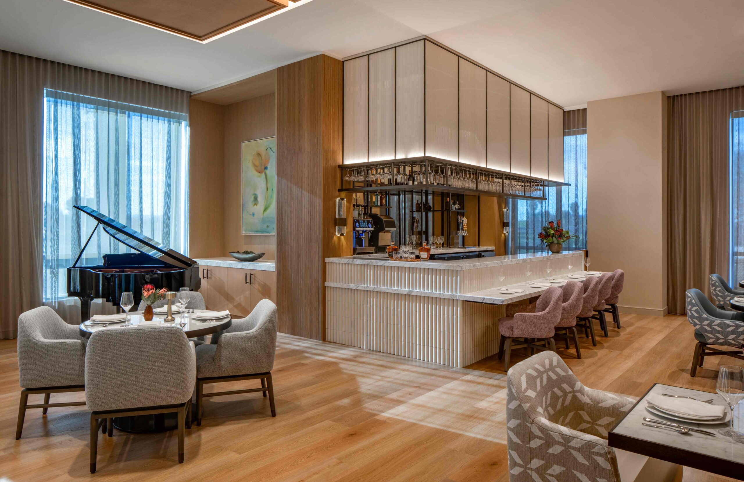 Dining lounge at Ellore Luxury Senior Living in Santa Clara